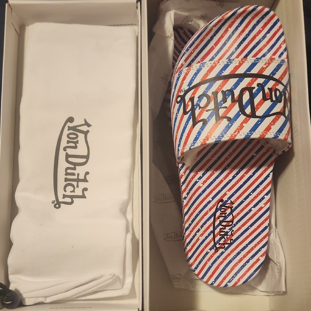 Von Dutch Red White Blue Stripe Slide Sandals